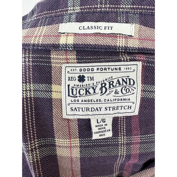 LUCKY BRAND Purple Plaid Western Saturday Classic Fit Button Down Shirt L Large - Picture 4 of 6